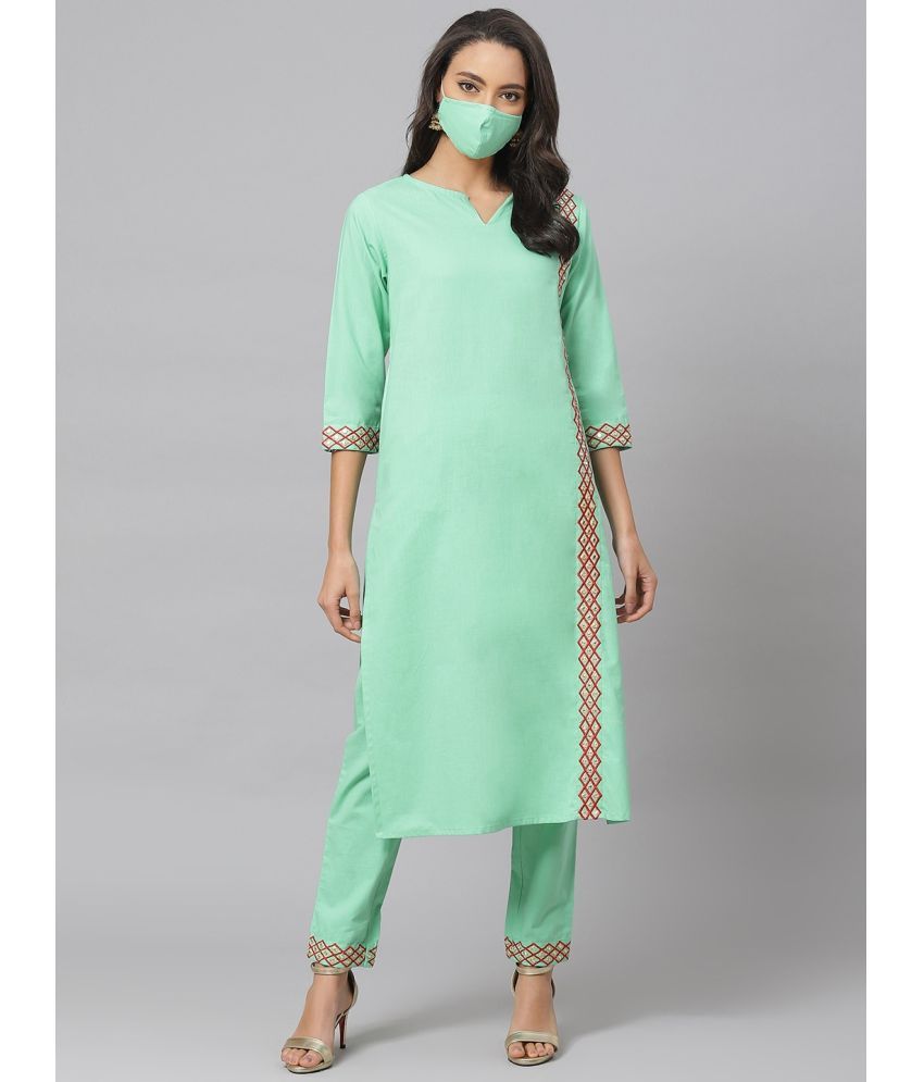     			Yash Gallery Cotton Solid Kurti With Pants Women's Stitched Salwar Suit - Sea Green ( Pack of 1 )