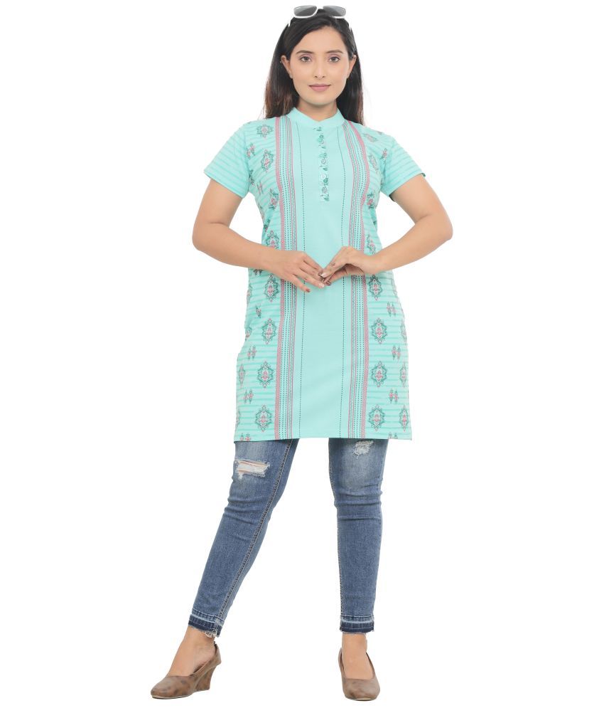     			just love Pack of 1 Cotton Blend Printed Straight Women's Kurti - ( Sea Green )