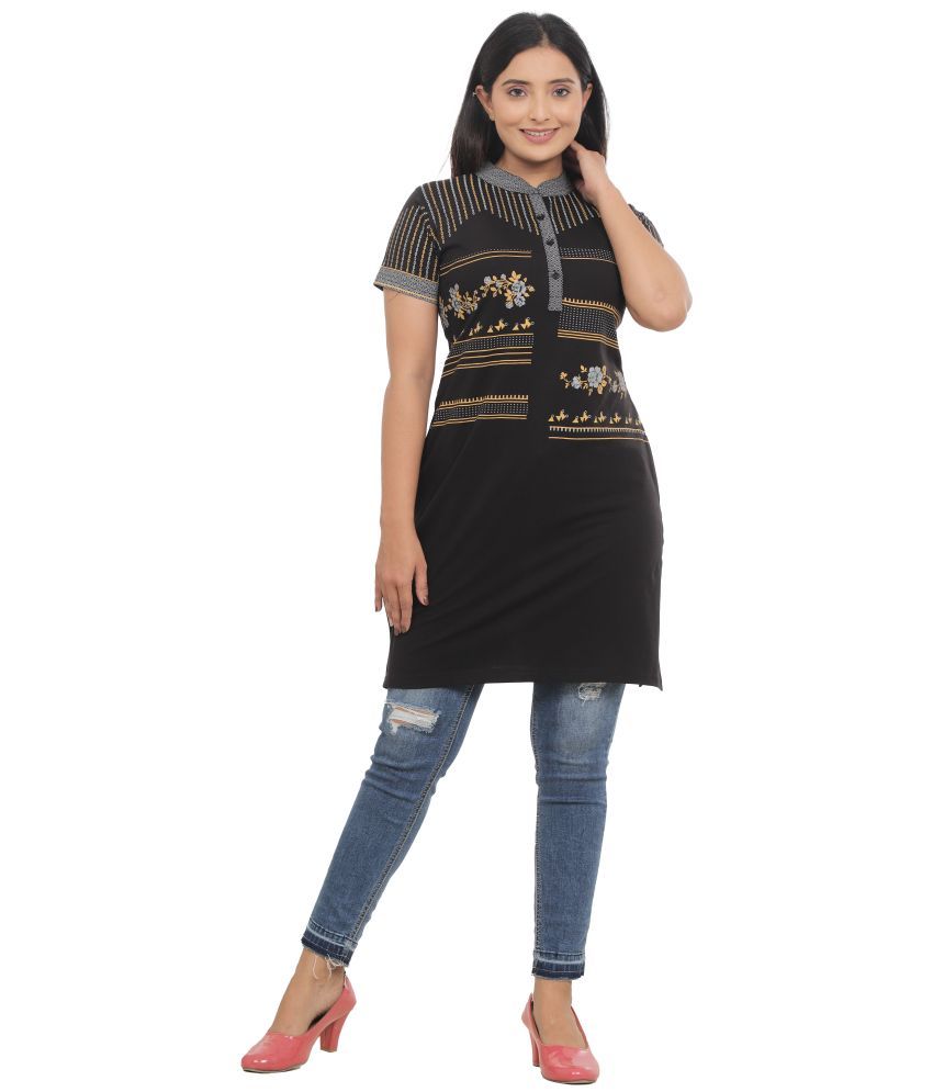     			just love Pack of 1 Cotton Blend Printed Straight Women's Kurti - ( Black )