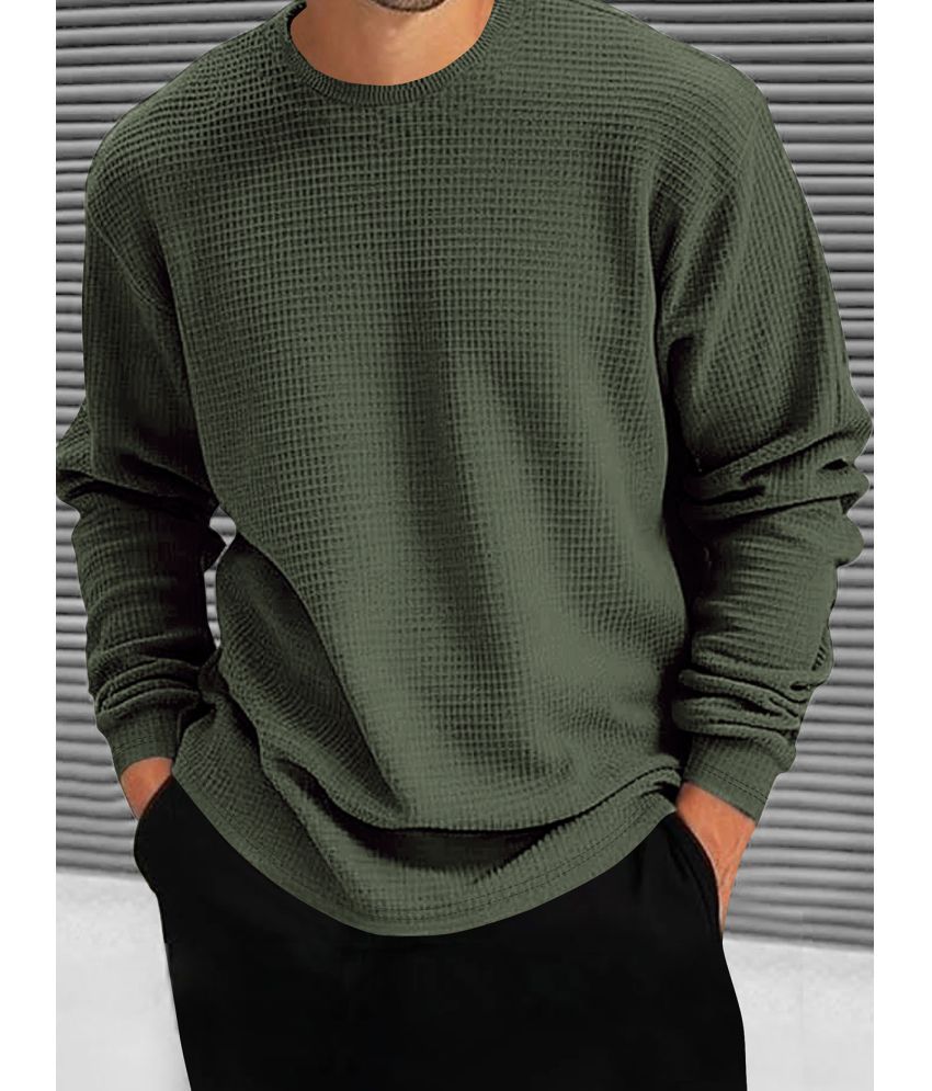     			HISCRAVES Cotton Blend Oversized Fit Solid Full Sleeves Men's Round T-Shirt - Green ( Pack of 1 )