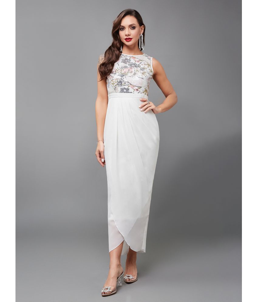     			Miss Chase Georgette Embellished Full Length Women's Fit & Flare Dress - Off White ( Pack of 1 )