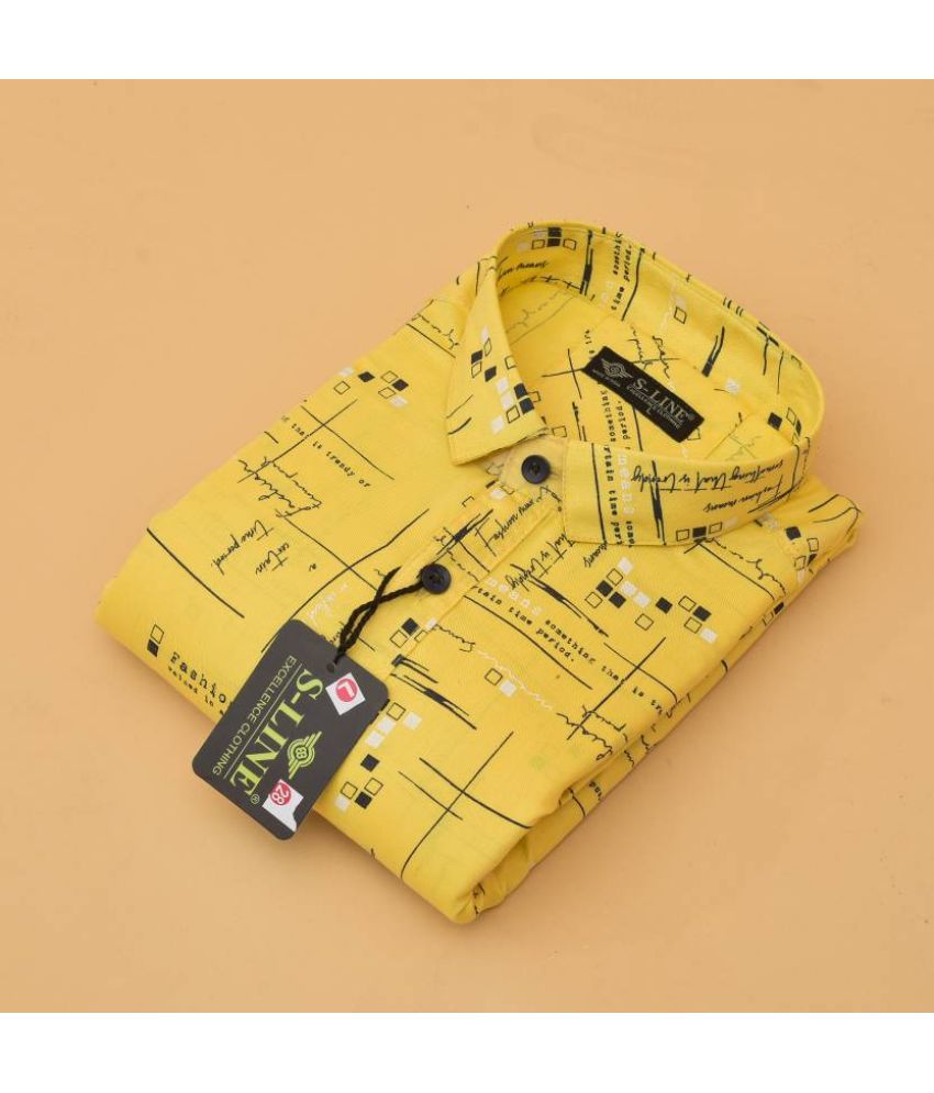     			S-LINE 100% Cotton Slim Fit Printed Full Sleeves Men's Casual Shirt - Yellow ( Pack of 1 )