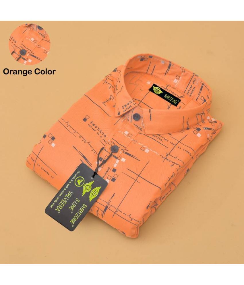     			S-LINE 100% Cotton Slim Fit Printed Full Sleeves Men's Casual Shirt - Orange ( Pack of 1 )