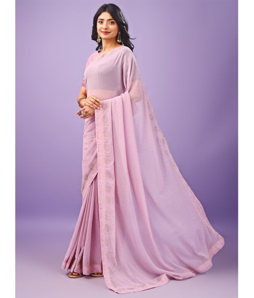     			Vibhagyaa Chiffon Embellished Saree With Blouse Piece ( Pink , Pack of 1 )