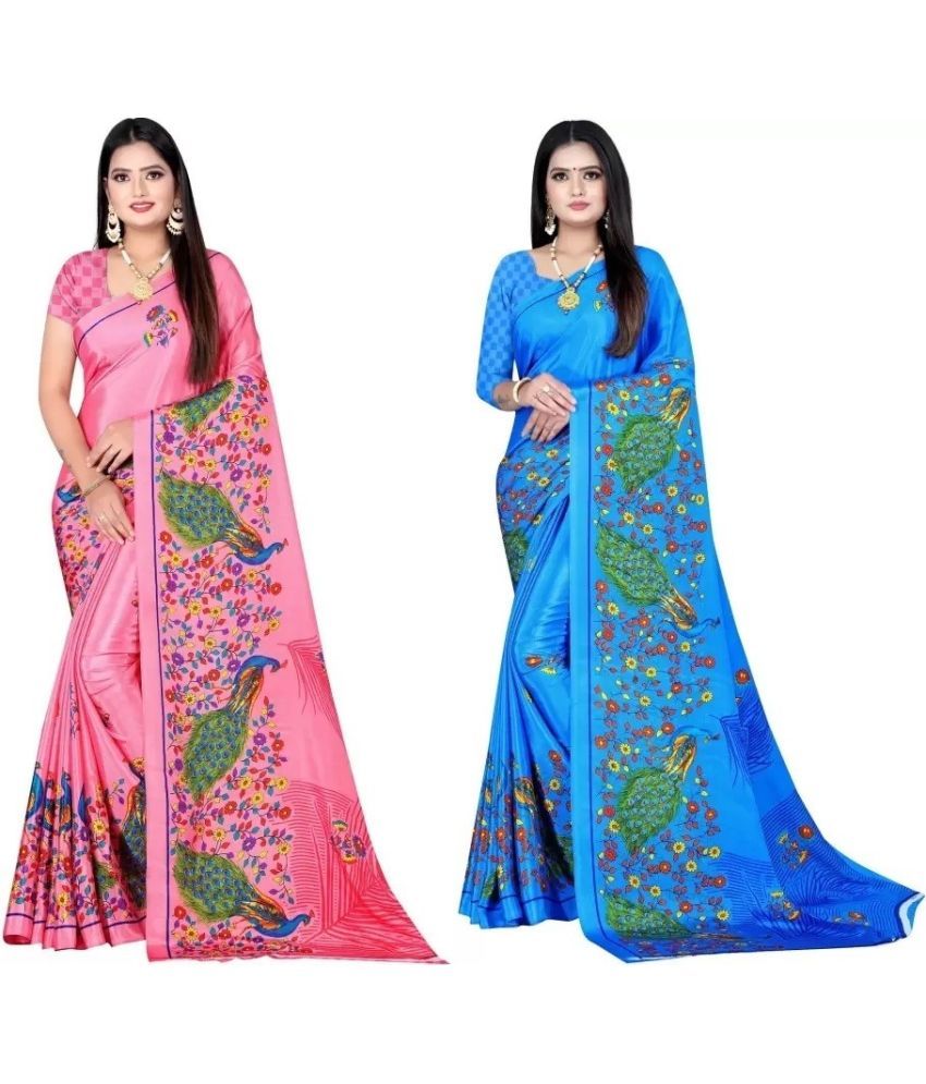     			Vibhagyaa Crepe Printed Saree With Blouse Piece ( Multicolor , Pack of 2 )