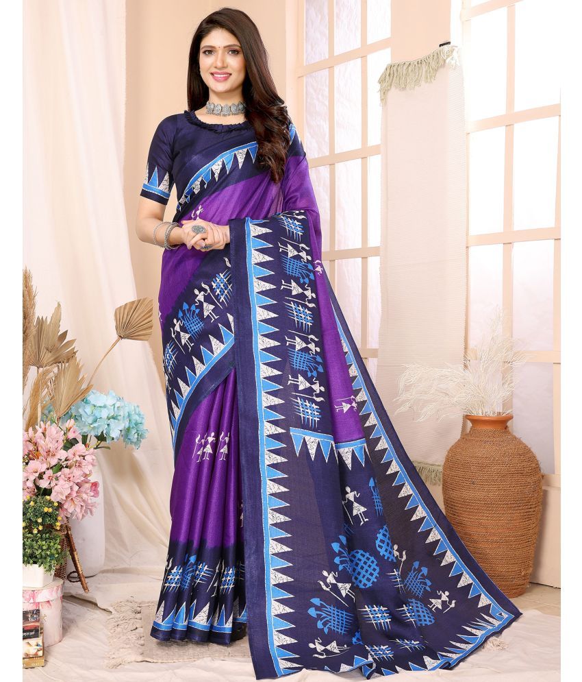     			Yashika Art Silk Printed Saree With Blouse Piece ( Purple , Pack of 1 )