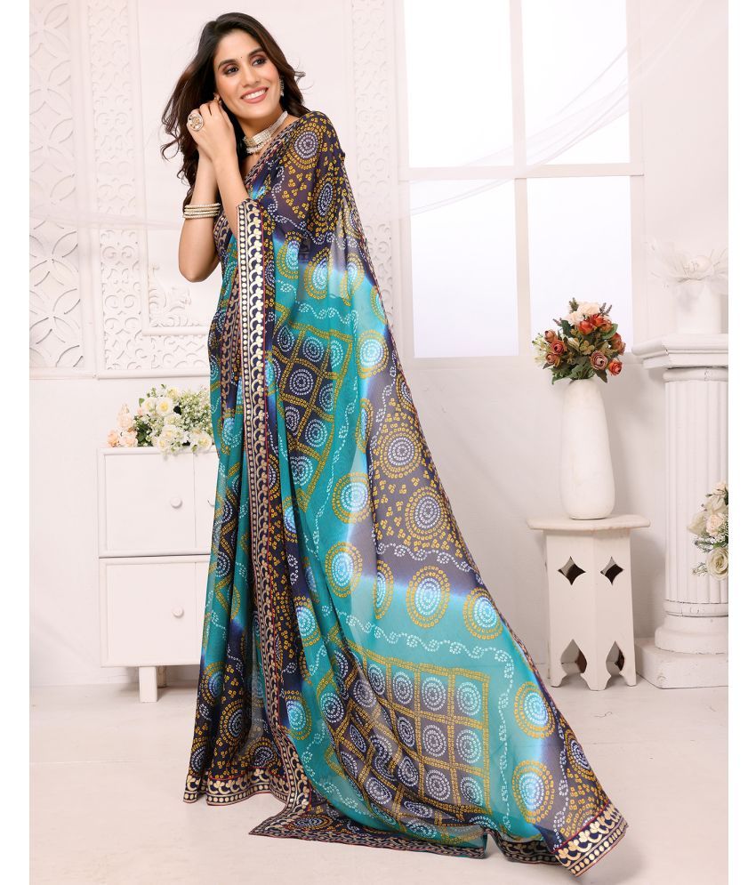     			Yashika Georgette Printed Saree With Blouse Piece ( Blue , Pack of 1 )