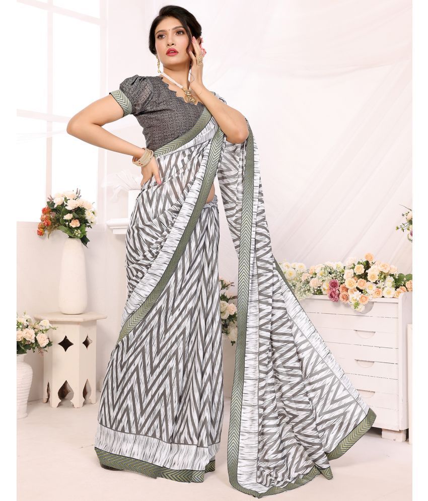     			Yashika Georgette Printed Saree With Blouse Piece ( Grey , Pack of 1 )