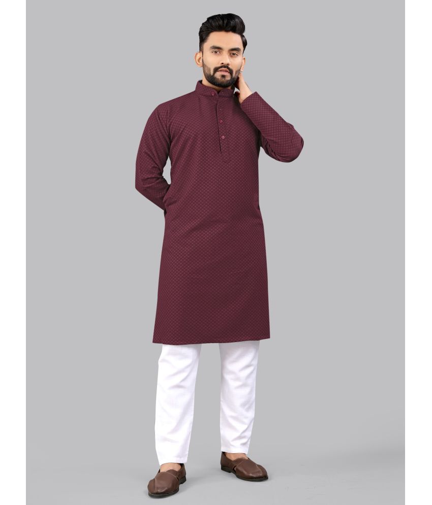     			allan peter Maroon Cotton Blend Men's Regular Kurta ( Pack of 1 )