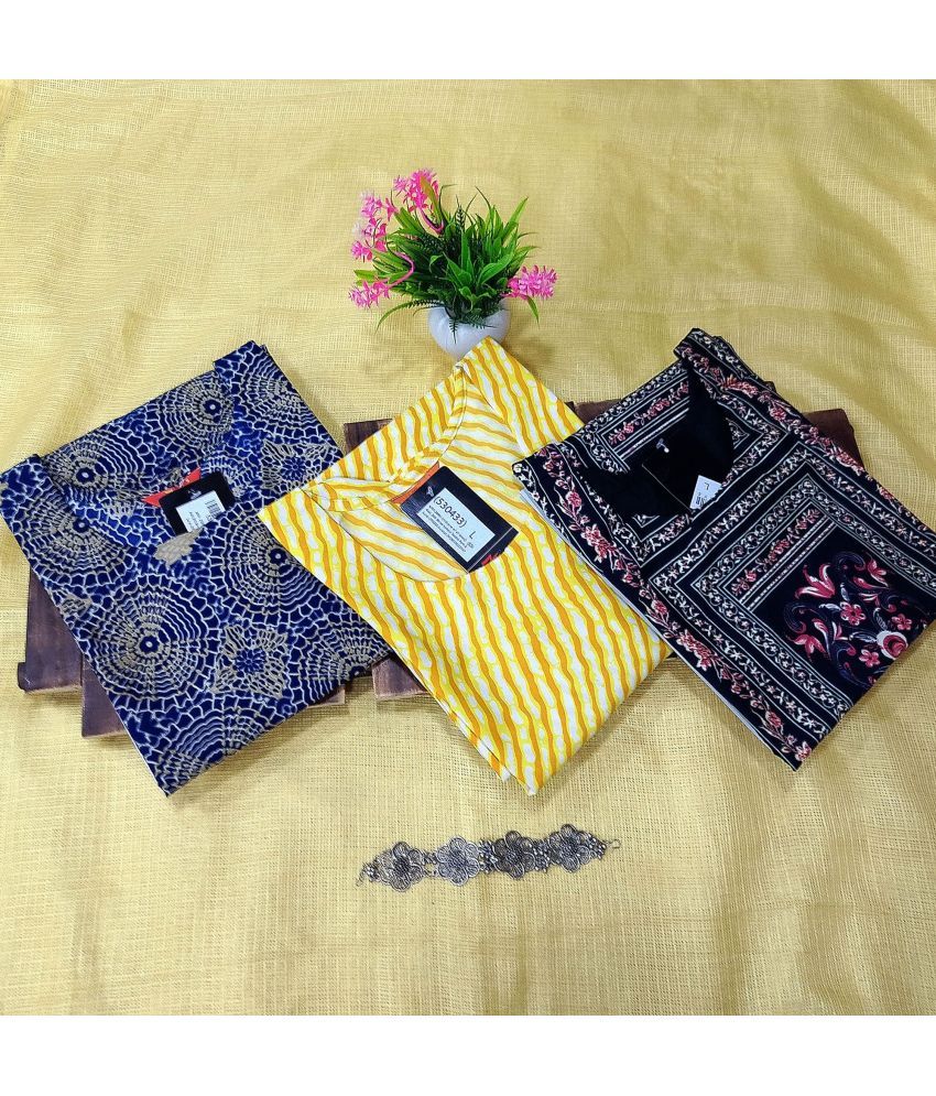     			Ethnicbasket Pack of 3 Crepe Printed Straight Women's Kurti - ( Multicolor4 )