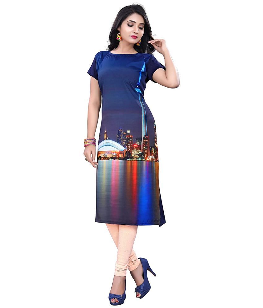     			AK FASHION MALL Pack of 1 Crepe Printed Straight Women's Kurti - ( Multicolor )