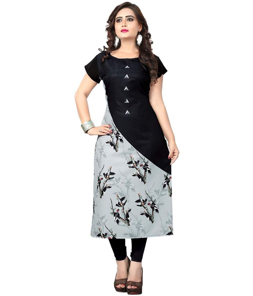     			AK FASHION MALL Pack of 1 Crepe Printed Straight Women's Kurti - ( Multicolor )