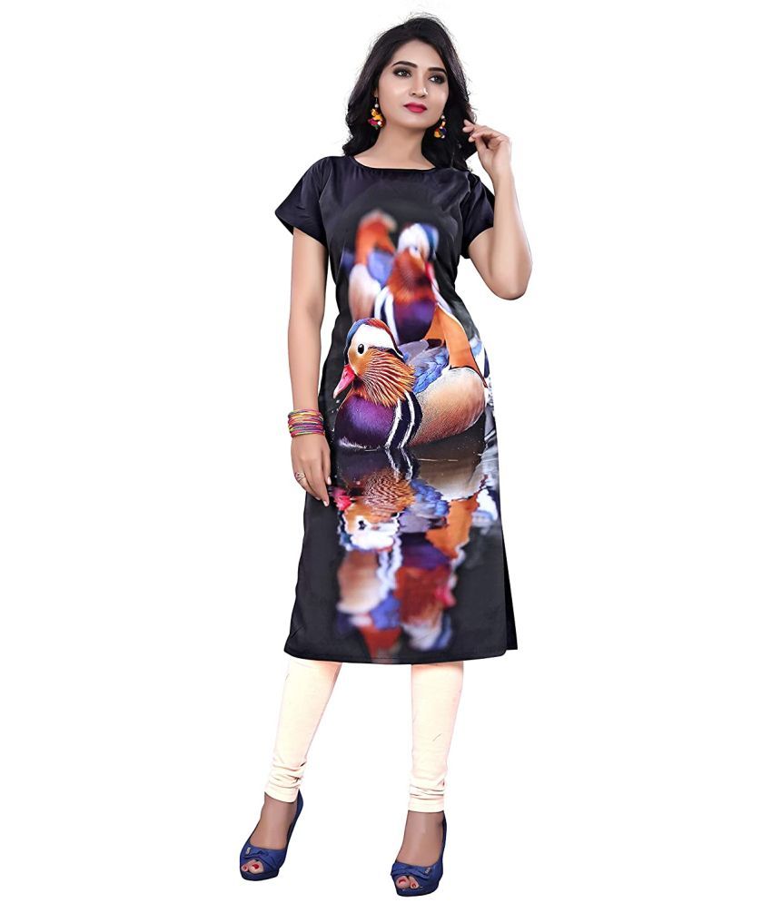     			AK FASHION MALL Pack of 1 Crepe Printed Straight Women's Kurti - ( Multicolor )