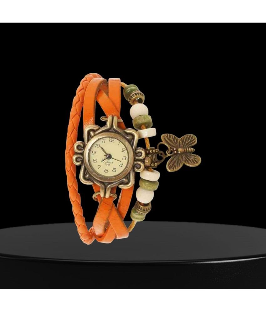     			Cosmic Orange Leather Analog Womens Watch