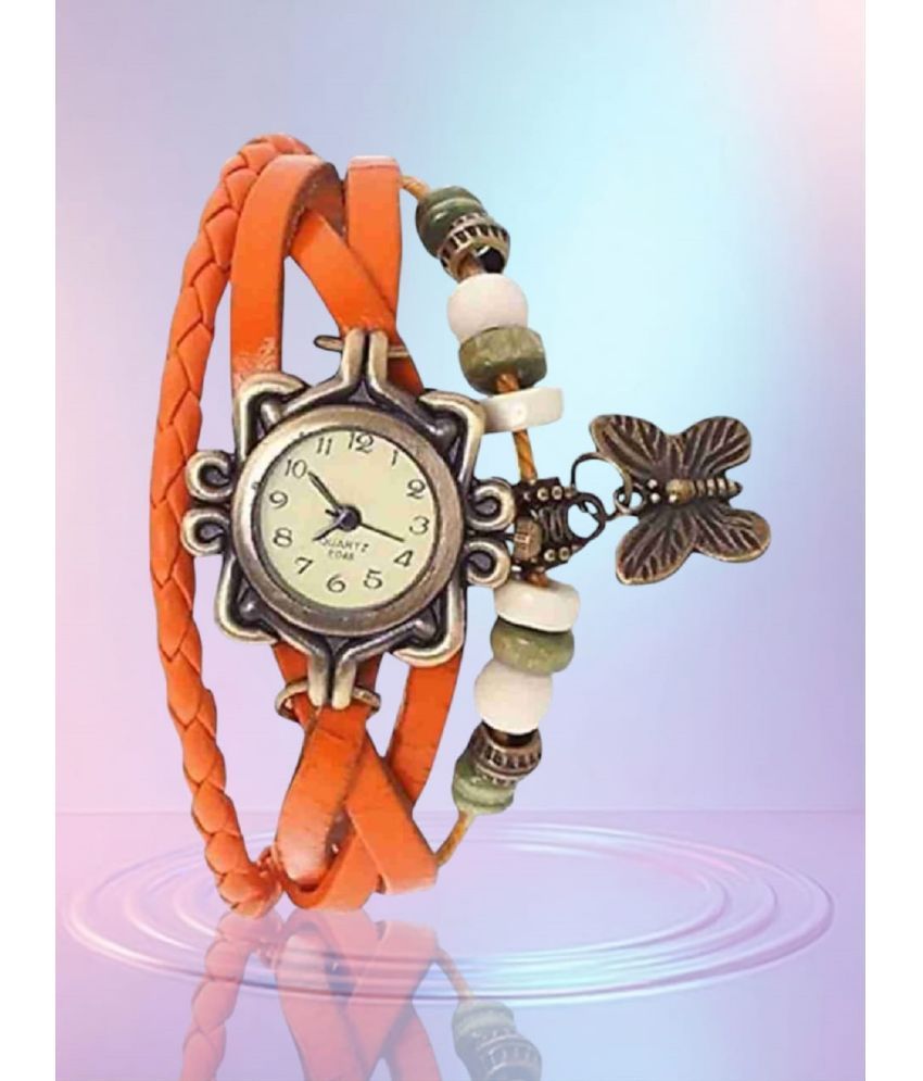     			DECLASSE Orange Leather Analog Womens Watch