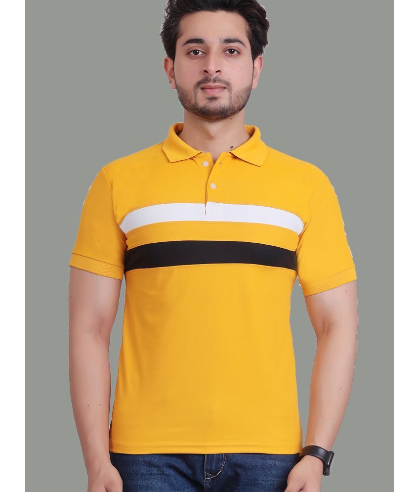     			DENNIN Pack of 1 Cotton Blend Regular Fit Colorblock Half Sleeves Men's Polo T Shirt ( Mustard )