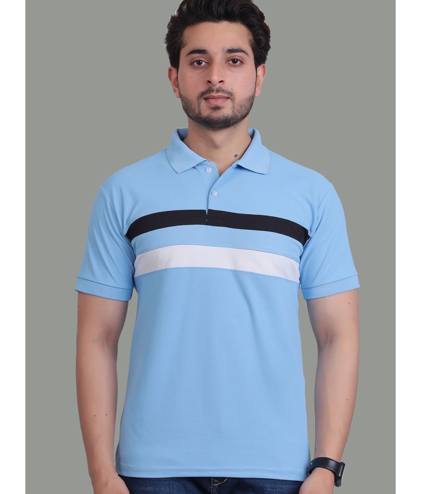     			DENNIN Pack of 1 Cotton Blend Regular Fit Colorblock Half Sleeves Men's Polo T Shirt ( Blue )