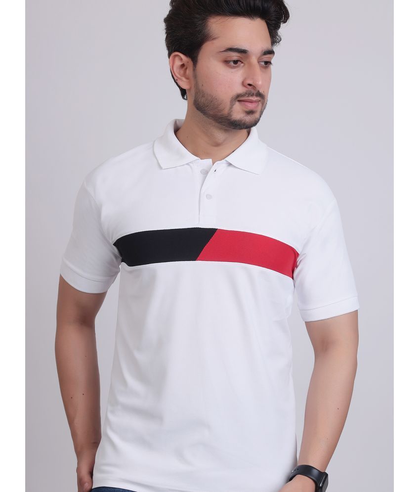     			DENNIN Pack of 1 Cotton Blend Regular Fit Colorblock Half Sleeves Men's Polo T Shirt ( White )