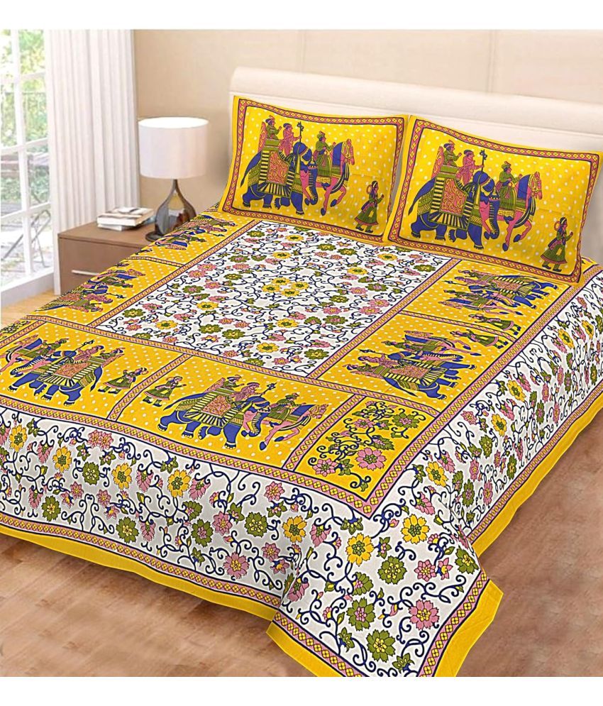     			DESHBANDHU DBK Cotton 1 Double Bedsheet with 2 Pillow Covers ( Yellow )