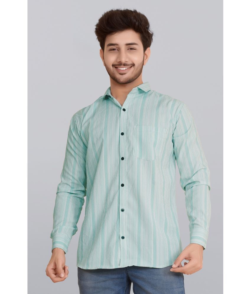     			Fashionfricks Cotton Blend Regular Fit Striped Full Sleeves Men's Casual Shirt - Green ( Pack of 1 )