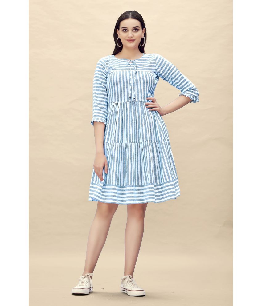     			Glomee Cotton Striped Knee Length Women's Fit & Flare Dress - Blue ( Pack of 1 )