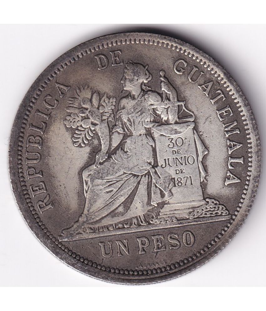     			Guatemala 1 Peso 1894 Crown Size Big Old Rare Coin