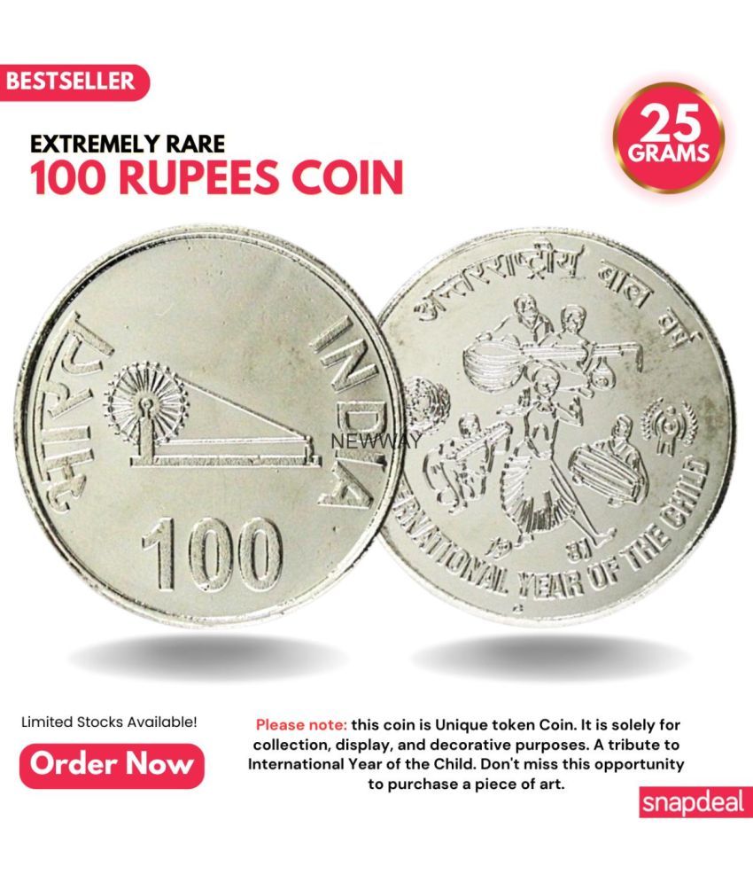     			Most Demanded 100 Rupees 1987 International Year of the Child Rare Silver-plated Heavy Coin