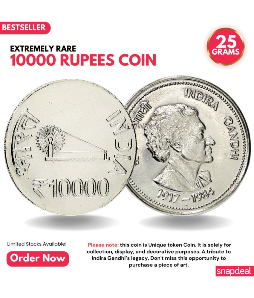     			Most Demanded 10000 Rupees, Indira Gandhi Rare Silver-plated Heavy 25 Grams Coin