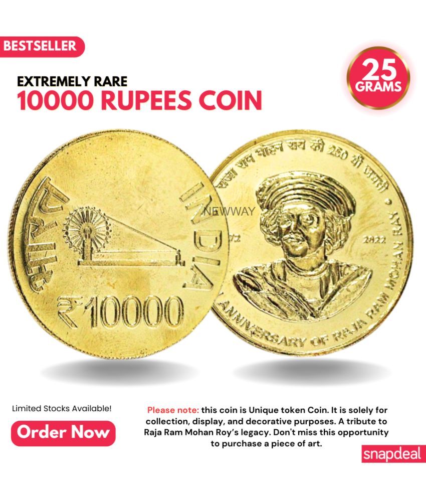     			Most Demanded 10000 Rupees, Raja Ram Mohan Roy Rare Gold-plated Heavy 25 Grams Coin