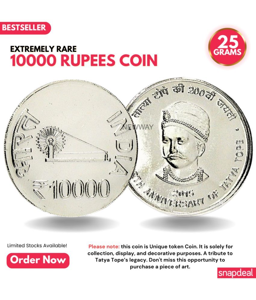     			Most Demanded 10000 Rupees, Tatya Tope Rare Silver-plated Heavy 25 Grams Coin