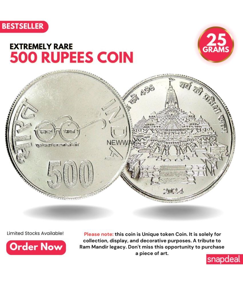     			Most Demanded 500 Rupees Ram Mandir Rare Silver-plated Heavy Coin