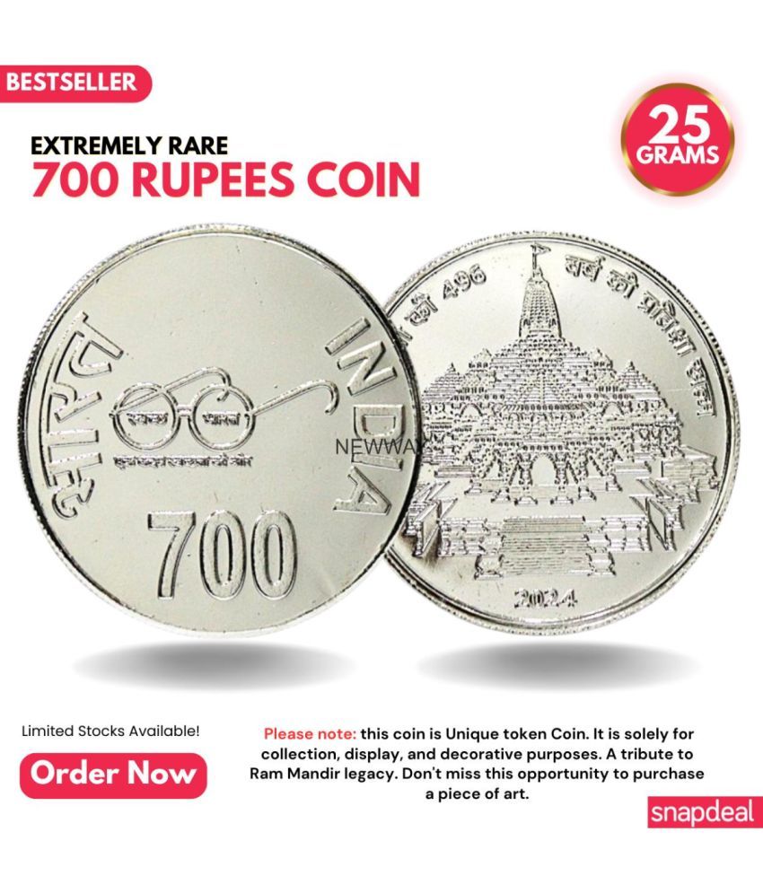     			Most Demanded 700 Rupees Ram Mandir Rare Silver-plated Heavy Coin