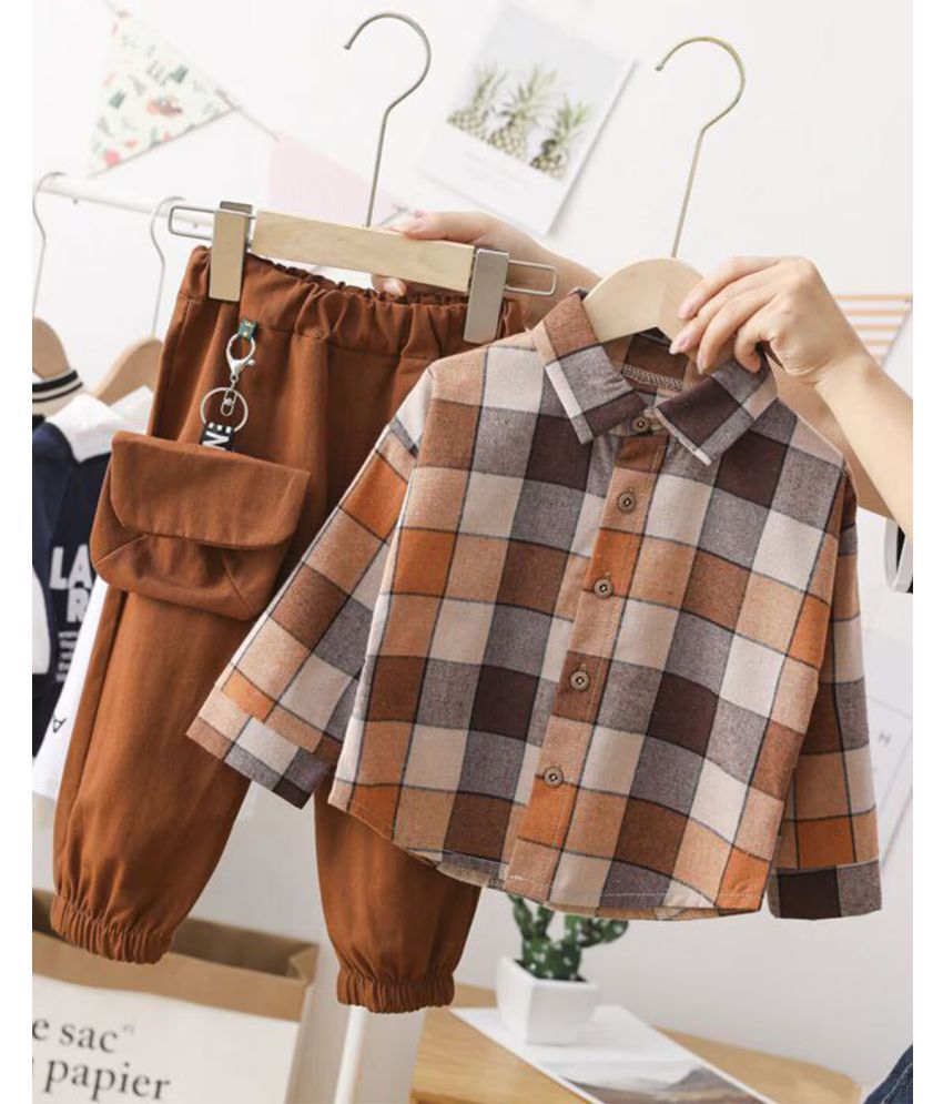     			Ocvito Pack of 1 Boys Cotton Shirts & Pants Set ( Brown )