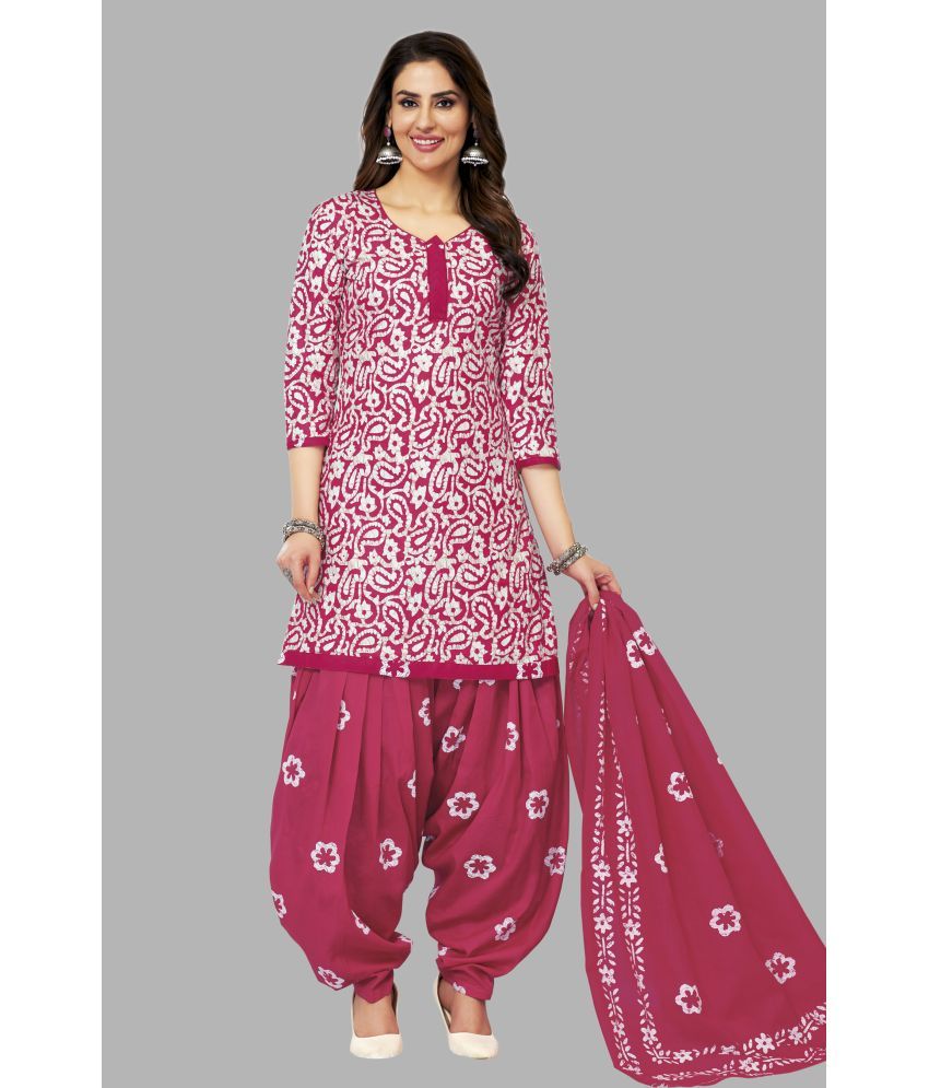     			shree jeenmata collection Unstitched Cotton Printed Dress Material - Pink ( Pack of 1 )