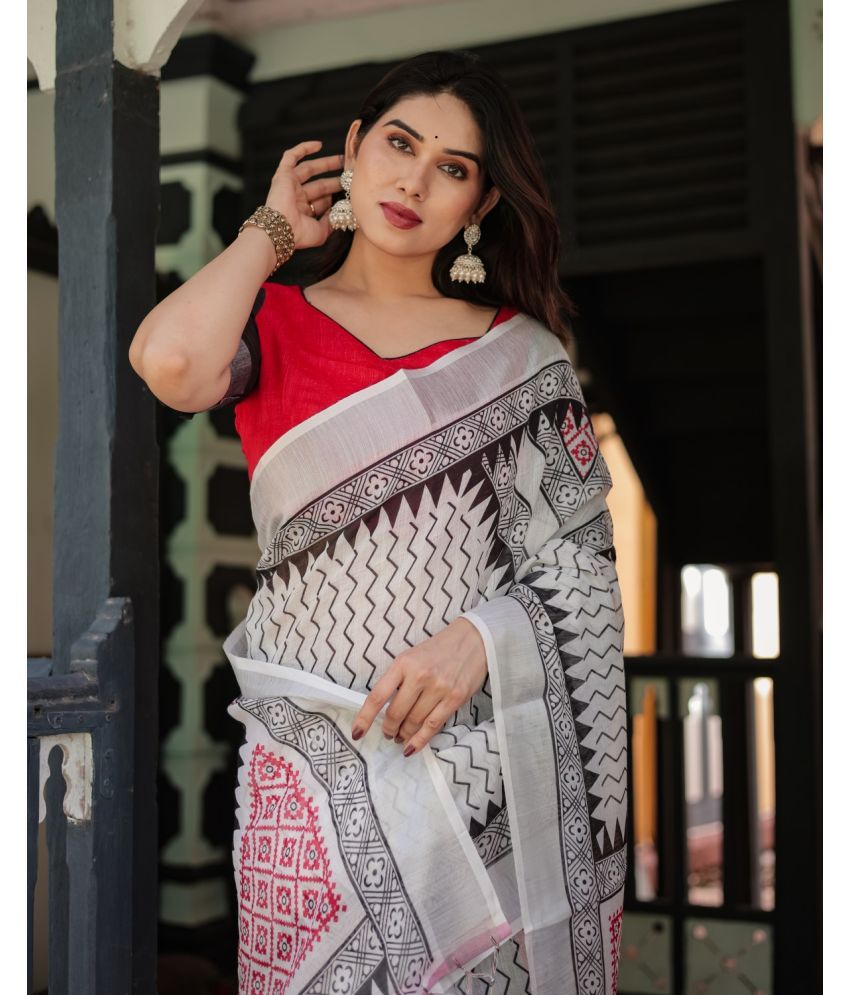     			AlmaariFashion Linen Printed Saree With Blouse Piece ( Multicolor , Pack of 1 )