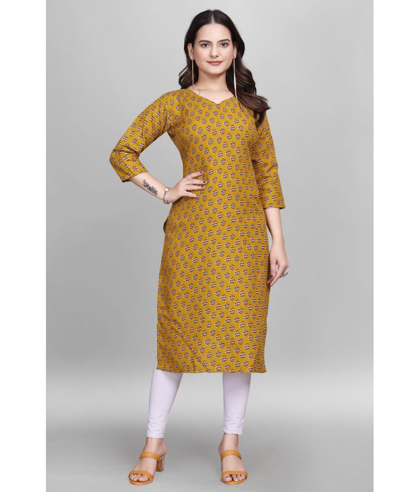     			Devakii Pack of 1 Cotton Blend Printed Straight Women's Kurti - ( Mustard )