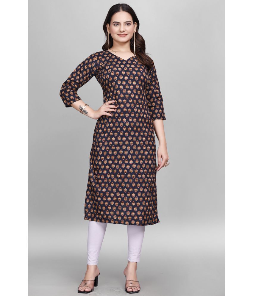     			Devakii Pack of 1 Cotton Blend Printed Straight Women's Kurti - ( Navy Blue )