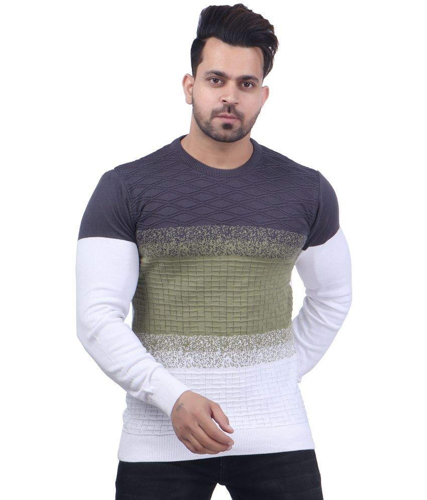     			FEVERFEW Cotton Round Neck Men's Full Sleeves Pullover Sweater - Off White ( Pack of 1 )