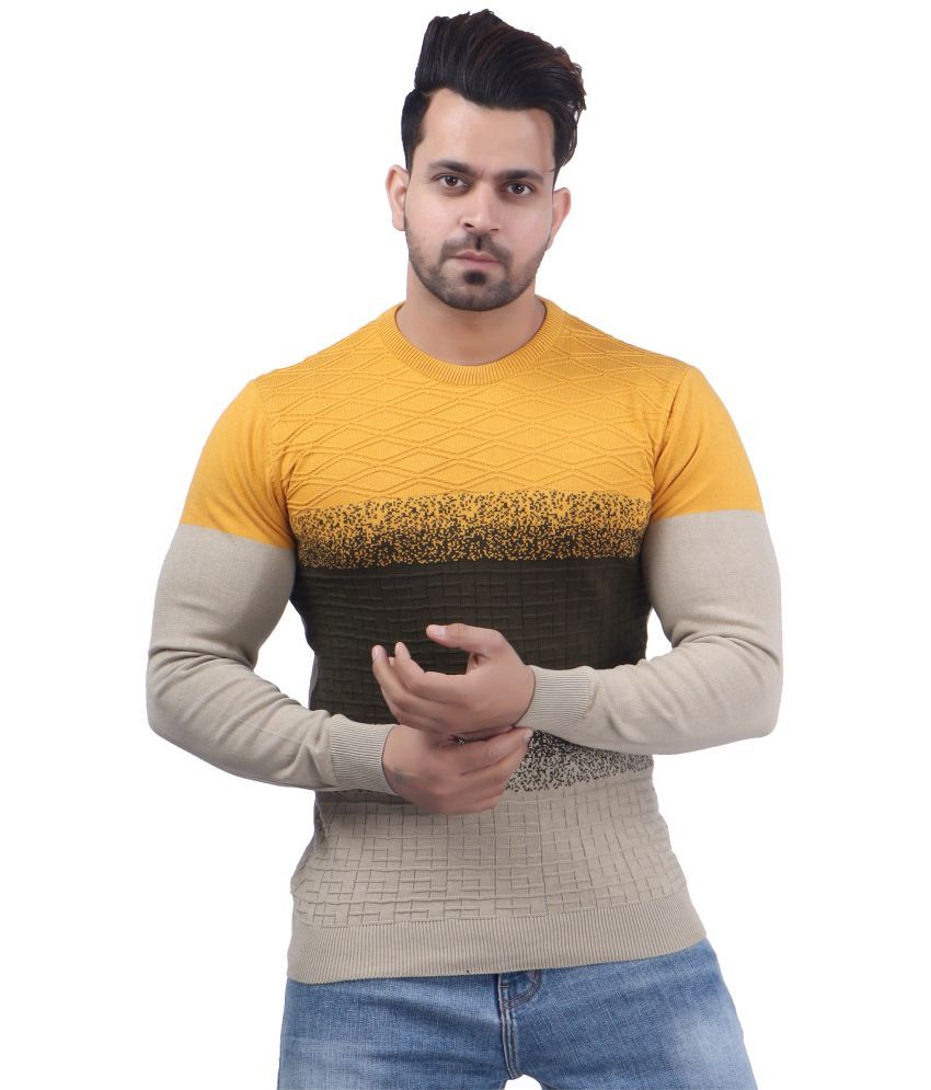     			FEVERFEW Cotton Round Neck Men's Full Sleeves Pullover Sweater - Yellow ( Pack of 1 )