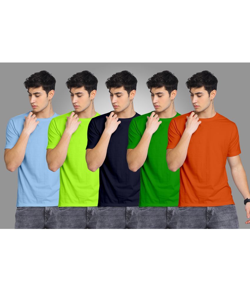     			FTX Polyester Regular Fit Solid Half Sleeves Men's Round T-Shirt - Dark Green ( Pack of 5 )