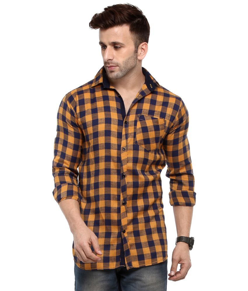     			Hangup Viscose Slim Fit Checks Full Sleeves Men's Casual Shirt - Yellow ( Pack of 1 )