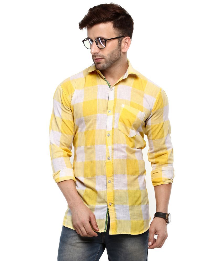     			Hangup Viscose Slim Fit Checks Full Sleeves Men's Casual Shirt - Yellow ( Pack of 1 )