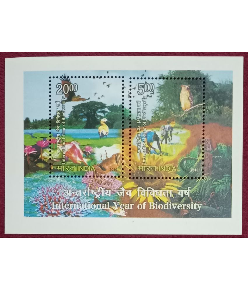     			India Miniature Stamp Sheet of International Year Of Biodiversity 2010 Mint Unhinged