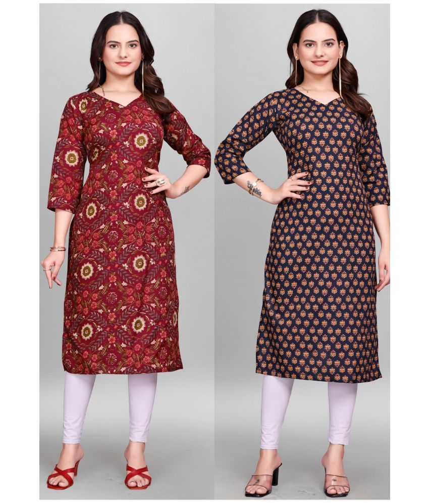     			KALAVRITTA Pack of 2 Cotton Blend Printed Straight Women's Kurti - ( Multicolor4 )