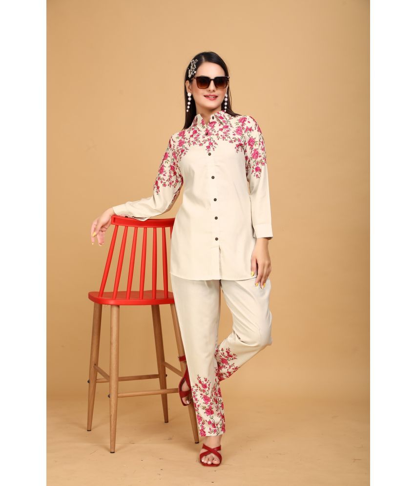     			MEHUL TEXTILE / MVC GROUP OF COMPANY Off White Printed Pant Top Set