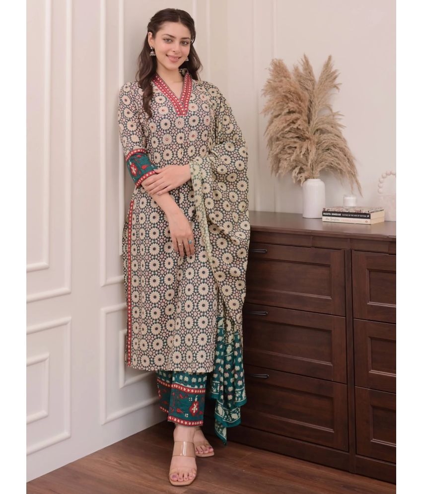     			NERMOSA Viscose Printed Kurti With Pants Women's Stitched Salwar Suit - Light Green ( Pack of 1 )