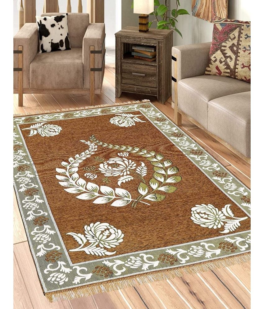     			RADECOR Brown Chenille Carpet Floral 5x7 Ft