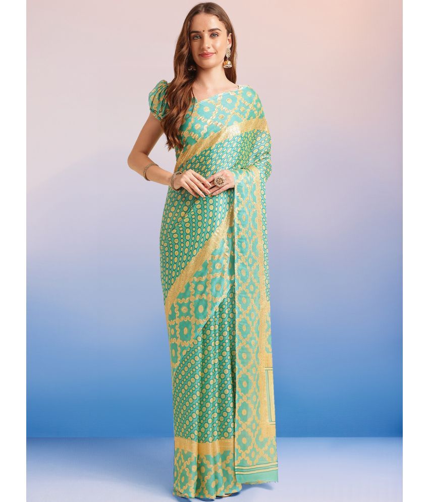     			Rekha Maniyar Chiffon Printed Saree With Blouse Piece ( Teal , Pack of 1 )