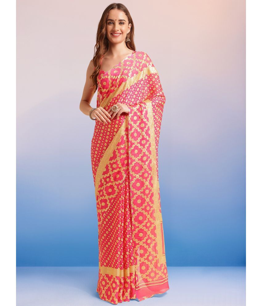     			Rekha Maniyar Chiffon Printed Saree With Blouse Piece ( Pink , Pack of 1 )