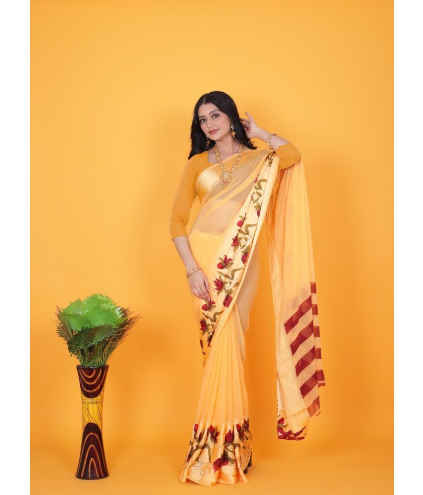     			Sanjana Silks Satin Printed Saree With Blouse Piece ( Orange , Pack of 1 )